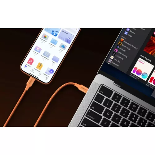 UGREEN L502 USB-C – USB-C nejlon fonott kábel, Power Delivery 5 A, narancssárga, 1 m