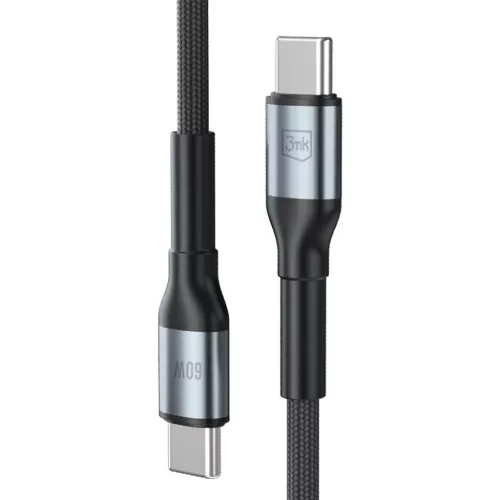 3mk - Data Cable Hyper N-Series - Type-C to Type-C, Gyors töltés, 60W, 20V/3A, 50cm - Fekete