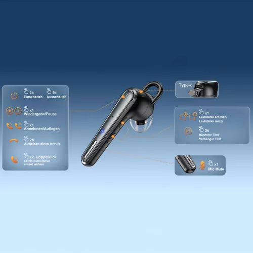 Techsuit - Bluetooth Headset Voicera (CB3) - Bluetooth 5.1, Hands-Free, Zajszűrő Mikrofon, 50h Beszélgetési Idő - Fekete