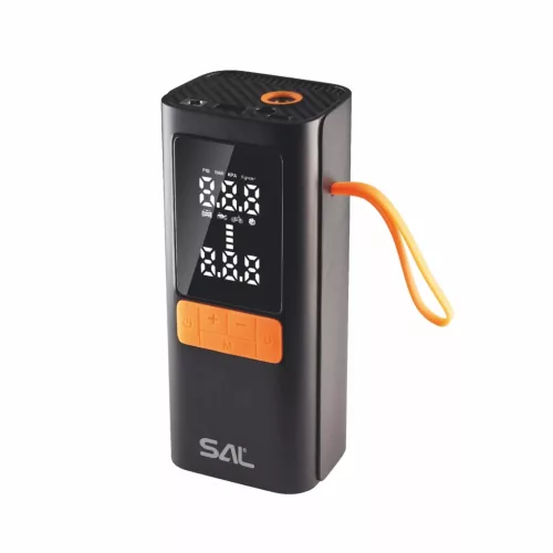 SAL SAAP6 Intelligens, automata pumpa, digitális légkompresszor telefon USB vésztöltővel, LED lámpával, vezeték nélküli, tölthető, ajándék tárolózsákkal