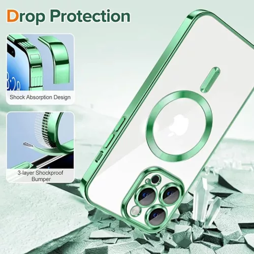 Techsuit - Luxuskristály MagSafe - iPhone 14 Pro Max - Világoszöld tok