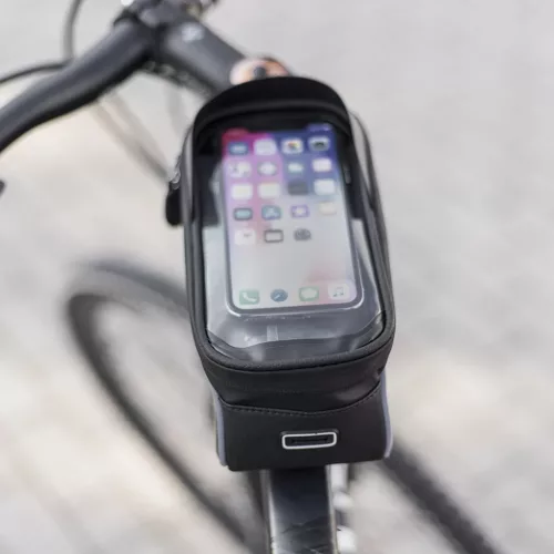 Vízálló kerékpár váztáska telefonvédő tartóval Model02 fekete