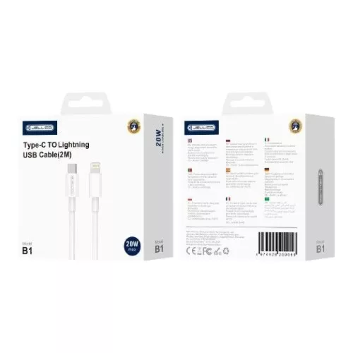 JELLICO B1 USB-C - Lightning PD 20W 2M fehér kábel