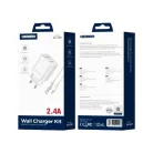 JELLICO WJ-C59 hálózati USB-A töltő adapter 2,4A 12W 2xUSB + Lightning kábel fehér