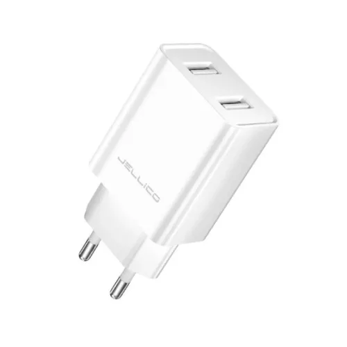 JELLICO WJ-C59 hálózati USB-A töltő adapter 2,4A 12W 2xUSB + Lightning kábel fehér