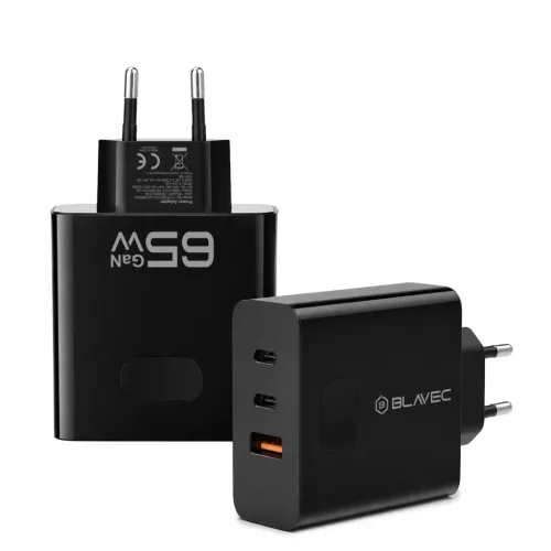 Blavec Hálózati töltő BC-11 GaN - USB + 2xType C - QC PD 65W 3A (TCBC11G-U2CB653A) fekete
