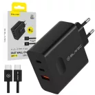 Blavec fali töltő BC-11 GaN - USB + 2xType C - QC PD 65W 3A Type C - Type C kábellel (TCBC11G-U2CB653A) fekete