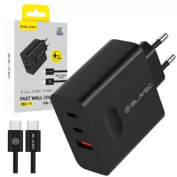   Blavec fali töltő BC-11 GaN - USB + 2xType C - QC PD 65W 3A Type C - Type C kábellel (TCBC11G-U2CB653A) fekete