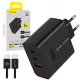 Blavec fali töltő BC-11 GaN - USB + 2xType C - QC PD 65W 3A Type C - Type C kábellel (TCBC11G-U2CB653A) fekete