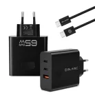 Blavec fali töltő BC-11 GaN - USB + 2xType C - QC PD 65W 3A Type C - Type C kábellel (TCBC11G-U2CB653A) fekete