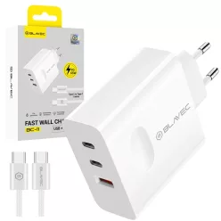   Blavec fali töltő BC-11 GaN - USB + 2xType C - QC PD 65W 3A Type C - Type C kábellel (TCBC11G-U2CW653A) fehér