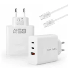 Blavec fali töltő BC-11 GaN - USB + 2xType C - QC PD 65W 3A Type C - Type C kábellel (TCBC11G-U2CW653A) fehér