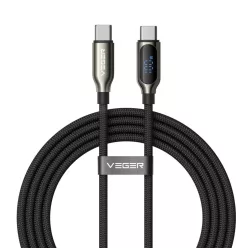   VEGER PD 5A 100W CC1-XHJ 1,5 m Type-C - Type-C kábel LED kijelzővel, fekete