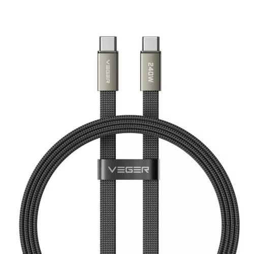 VEGER CC2-MTB lapos Type-C - Type-C PD 5A 240W kábel 1,5 m fekete