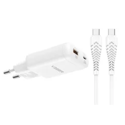   VEGER TR122 fehér USB-A + USB-C PD 65W hálózati töltő adapter + USB-C - USB-C 100W adatkábel