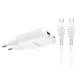 VEGER TR122 fehér USB-A + USB-C PD 65W hálózati töltő adapter + USB-C - USB-C 100W adatkábel