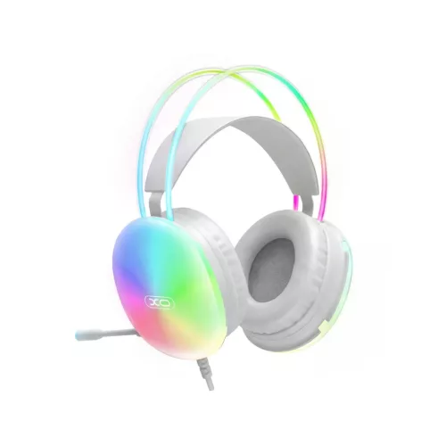 XO GE11 vezetékes fejhallgató 3,5 mm jack / USB-A fehér RGB mikrofonnal