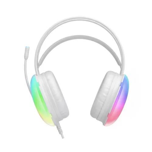 XO GE11 vezetékes fejhallgató 3,5 mm jack / USB-A fehér RGB mikrofonnal
