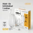 Alphajack USB-C USB-C 1MW- 60W adat és töltő kábel fehér 1m nylon borítással