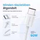 Alphajack USB-C USB-C 1MW- 60W adat és töltő kábel fehér 1m nylon borítással
