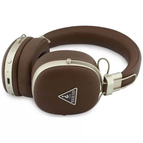 Guess Bluetooth ENC Metal Grained Triangle Logo barna vezeték nélküli fejhallgató
