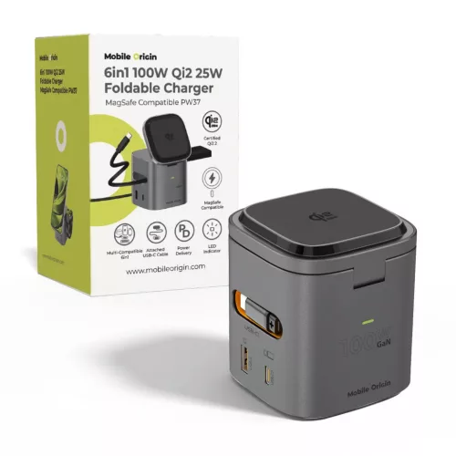 Mobile Origin PW37 6 az 1-ben összecsukható töltő, 100W Qi2 25W, MagSafe kompatibilis