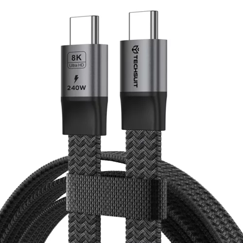 Techsuit ElysiumSync Pro 4. generációs USB4.0 Type-C kábel, 240 W, 40 Gbps, 8K 60 Hz, 1 m, szürke