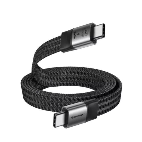 Techsuit ElysiumSync Pro 4. generációs USB4.0 Type-C kábel, 240 W, 40 Gbps, 8K 60 Hz, 1 m, szürke