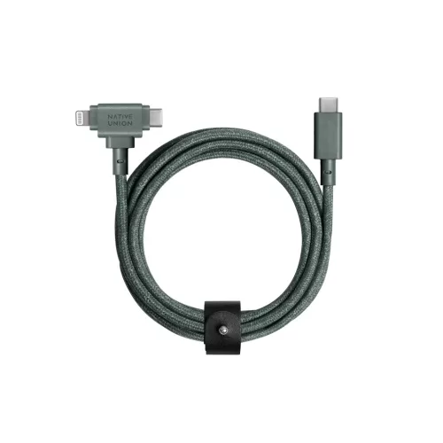 Native Union Belt Cable Duo USB-C–USB-C/Lightning kábel 1,5 m, palazöld