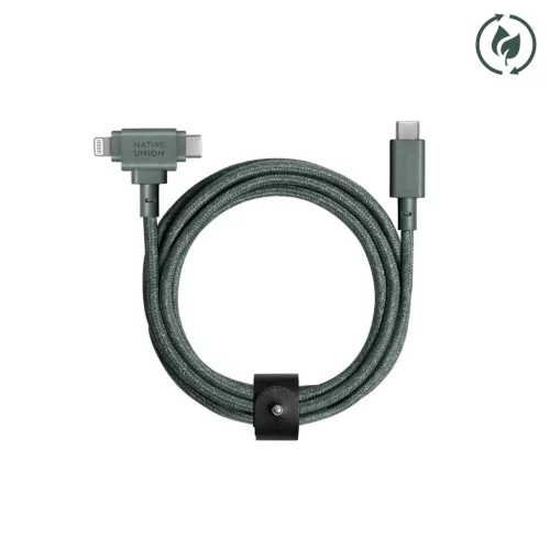 Native Union Belt Cable Duo USB-C–USB-C/Lightning kábel 1,5 m, palazöld