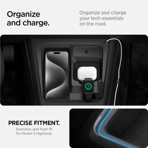 Spigen Tesla 3 az 1-ben vezeték nélküli töltőállomás tartó fekete – Tesla Model 3 2024