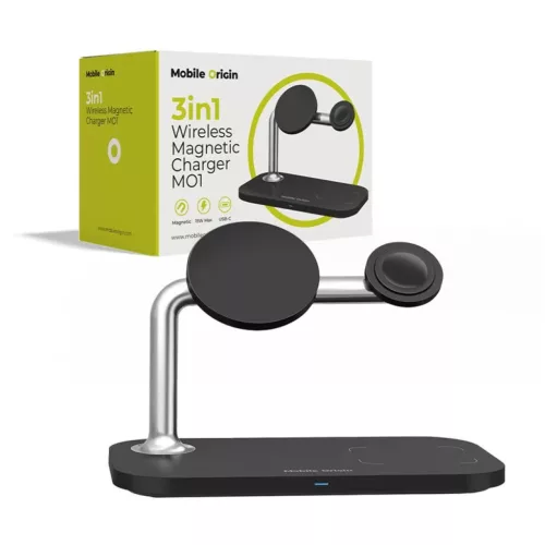 Mobile Origin MO1 3 az 1-ben mágneses vezeték nélküli töltő, fekete