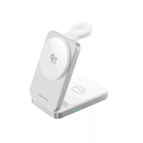 Mobile Origin PW35 összecsukható 3 az 1-ben Qi2 25 W-os töltőállvány, ezüst, MagSafe-kompatibilis