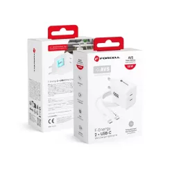   Forcell F-Energy GaN III Crystal Color VT-60 60 W-os hálózati gyorstöltő 2 USB-C porttal és USB-C–USB-C szilikonkábellel, fehér