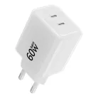Forcell F-Energy GaN III Crystal Color VT-60 60 W-os hálózati gyorstöltő 2 USB-C porttal és USB-C–USB-C szilikonkábellel, fehér
