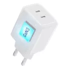 Forcell F-Energy GaN III Crystal Color VT-60 60 W-os hálózati gyorstöltő 2 USB-C porttal és USB-C–USB-C szilikonkábellel, fehér