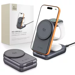   Tech-Protect A53 3 az 1-ben mágneses MagSafe vezeték nélküli töltő 25 W Qi2.2, sötétszürke