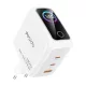 Yesido YC114 140 W-os GaN hálózati töltő TFT-kijelzővel, USB-vel és 2 Type-C csatlakozóval, fehér