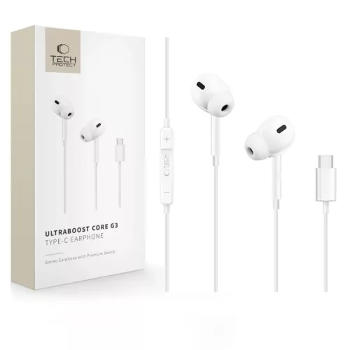 Tech-Protect Ultraboost Core G3 USB-C vezetékes fülhallgató, fehér