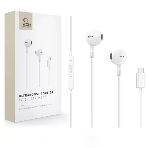 Tech-Protect Ultraboost Core G4 USB-C vezetékes fülhallgató, fehér