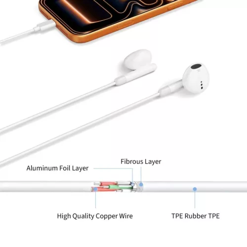 Tech-Protect Ultraboost Core G4 USB-C vezetékes fülhallgató, fehér