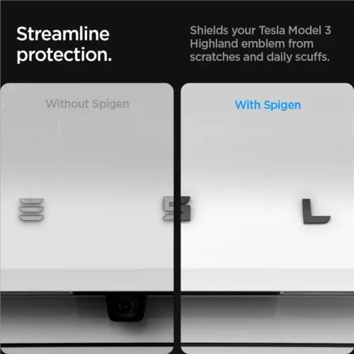 Spigen Tesla hátsó embléma logó teljes borítás fekete – Tesla Model 3 2024