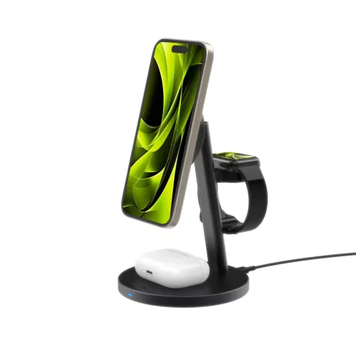 Mobile Origin Qi2 25W PowerStand Pro 3 az 1-ben töltőállvány PW40 GaN töltővel, fekete