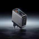 Cuktech AD1204U 120 W-os GaN hálózati töltő kijelzővel és USB-C kábellel, ezüst