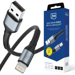   3mk Hyper Cable N-SERIES USB-A–Lightning kábel, 2 m, QC 3.0, 5 V/2,4 A, 12 W, fekete