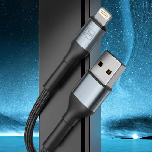 3mk Hyper Cable N-SERIES USB-A–Lightning kábel, 2 m, QC 3.0, 5 V/2,4 A, 12 W, fekete