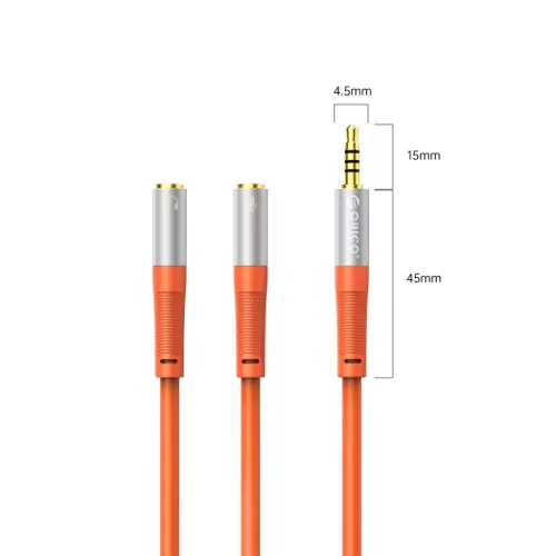Orico AX2-10 3,5 mm-es minijack elosztó fejhallgatóhoz és mikrofonhoz, 1 m, narancssárga