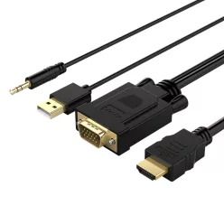   Orico XD-VATH VGA–HDMI kábel 3,5 mm-es mini jack és USB tápellátással, 5 m, fekete