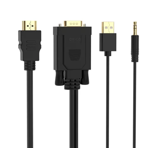 Orico XD-VATH VGA–HDMI kábel 3,5 mm-es mini jack és USB tápellátással, 5 m, fekete