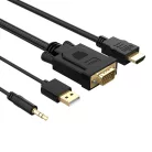 Orico XD-VATH VGA–HDMI kábel 3,5 mm-es mini jack és USB tápellátással, 5 m, fekete